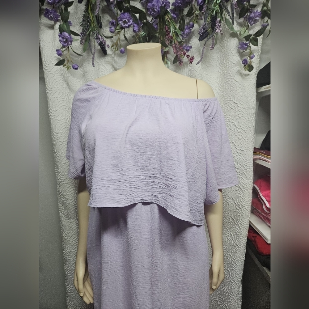 Purple Ruffled Off-Shoulder Maxi Sundress - Picture 4 of 9